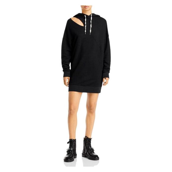 N: PHILANTHROPY Womens Hood Drop Shoulders Long Sleeve Short Sweatshirt Dress - Picture 3 of 3